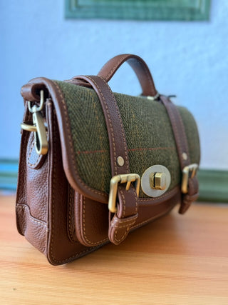 Tweed Satchel Handtasche gross Classic green