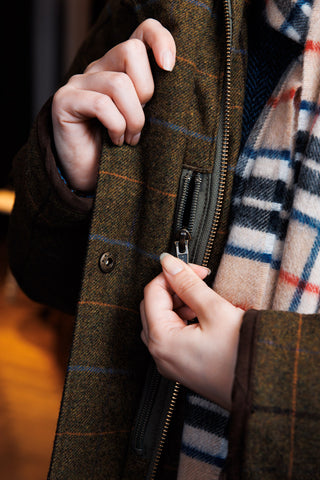 Damen Tweed Mantel Field Jacket: wasser- und winddicht aus 100% Wolle