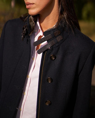 Eleganter Woll Kaschmir Mantel Damen dunkelblau