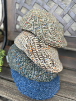 Original Harris Tweed® Kappe oliv blue overcheck