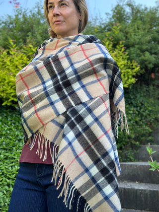 Tartan-Stola 100% Lammwolle Camel Thomson modern