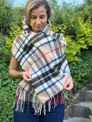 Tartan-Stola 100% Lammwolle Camel Thomson modern