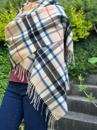 Tartan-Stola 100% Lammwolle Camel Thomson modern