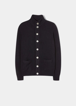 Cardigan Strickweste aus Lammwolle navy blau