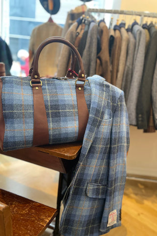 Reisetasche Weekender Holdall Harris Tweed® & Leder handlich Jeans Blue Duffle bag