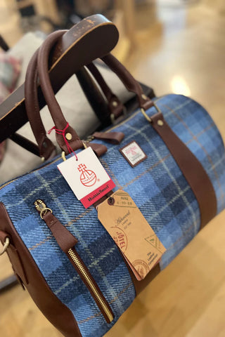 Reisetasche Weekender Holdall Harris Tweed® & Leder handlich Jeans Blue Duffle bag